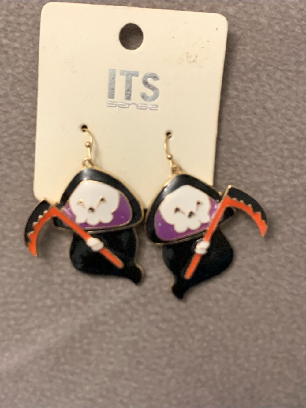 !it jeans Black, Purple & Orange Grim Reaper Dangle Earrings